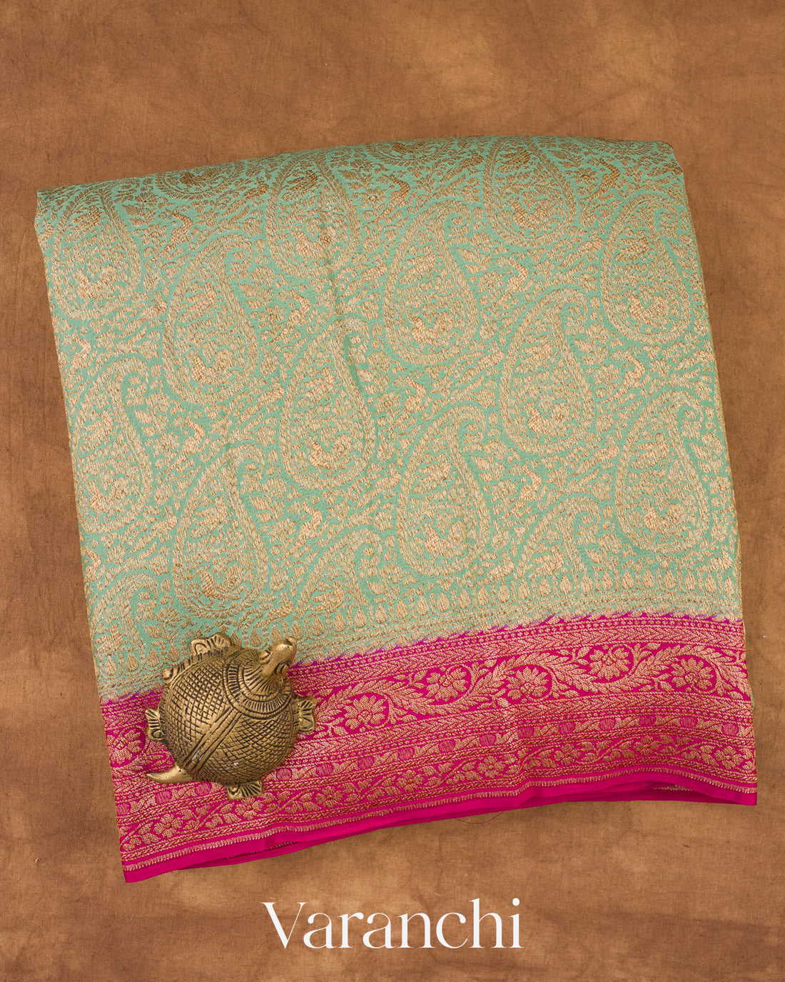 Sea Green Heavy Brocade Pure Crepe Silk Handloom Saree