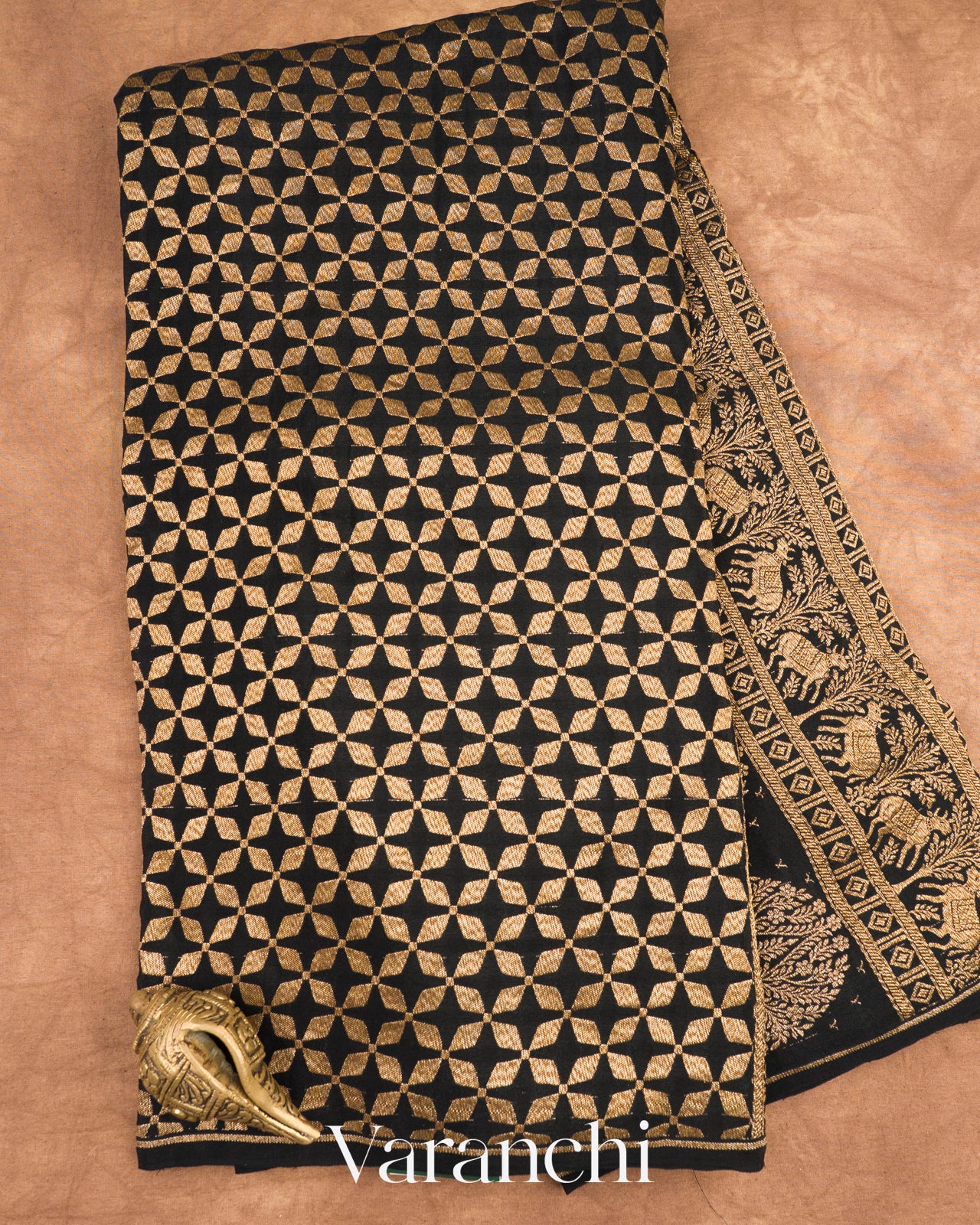 Jet Black Pure Crepe Silk Saree