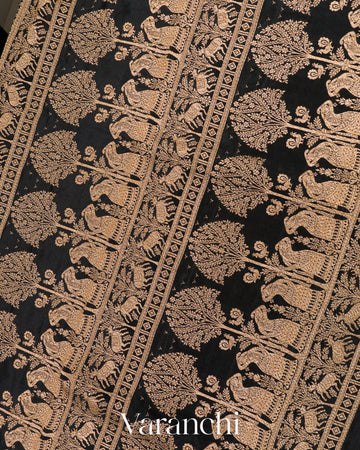 Jet Black Pure Crepe Silk Saree