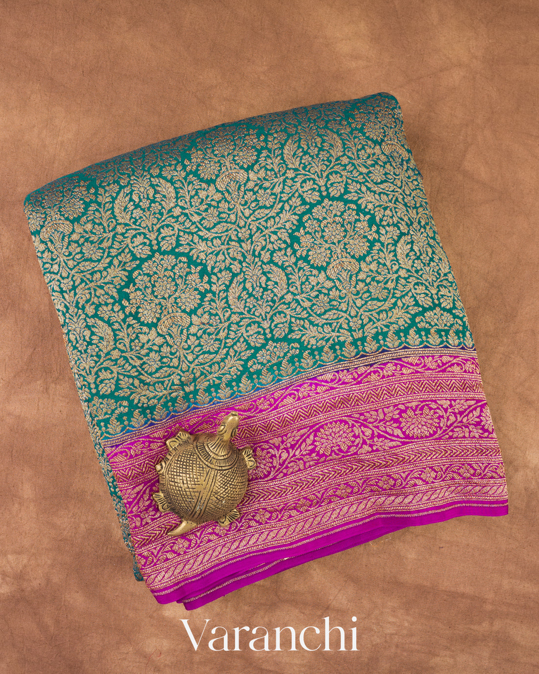 Turquoise Blue Heavy Brocade Pure Crepe Silk Handloom Saree