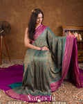 Turquoise Blue Heavy Brocade Pure Crepe Silk Handloom Saree