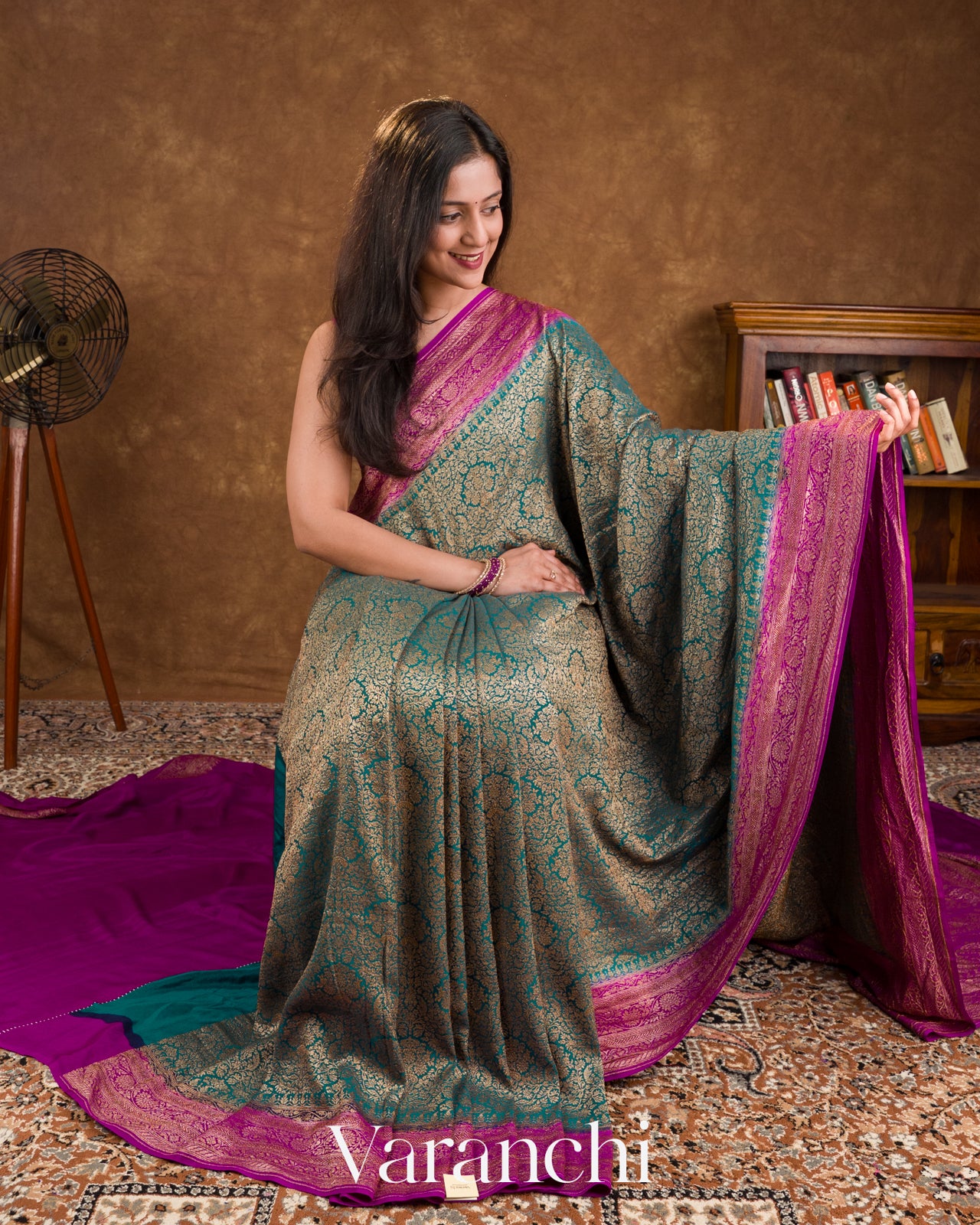 Turquoise Blue Heavy Brocade Pure Crepe Silk Handloom Saree