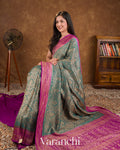 Turquoise Blue Heavy Brocade Pure Crepe Silk Handloom Saree