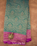 Turquoise Blue Heavy Brocade Pure Crepe Silk Handloom Saree
