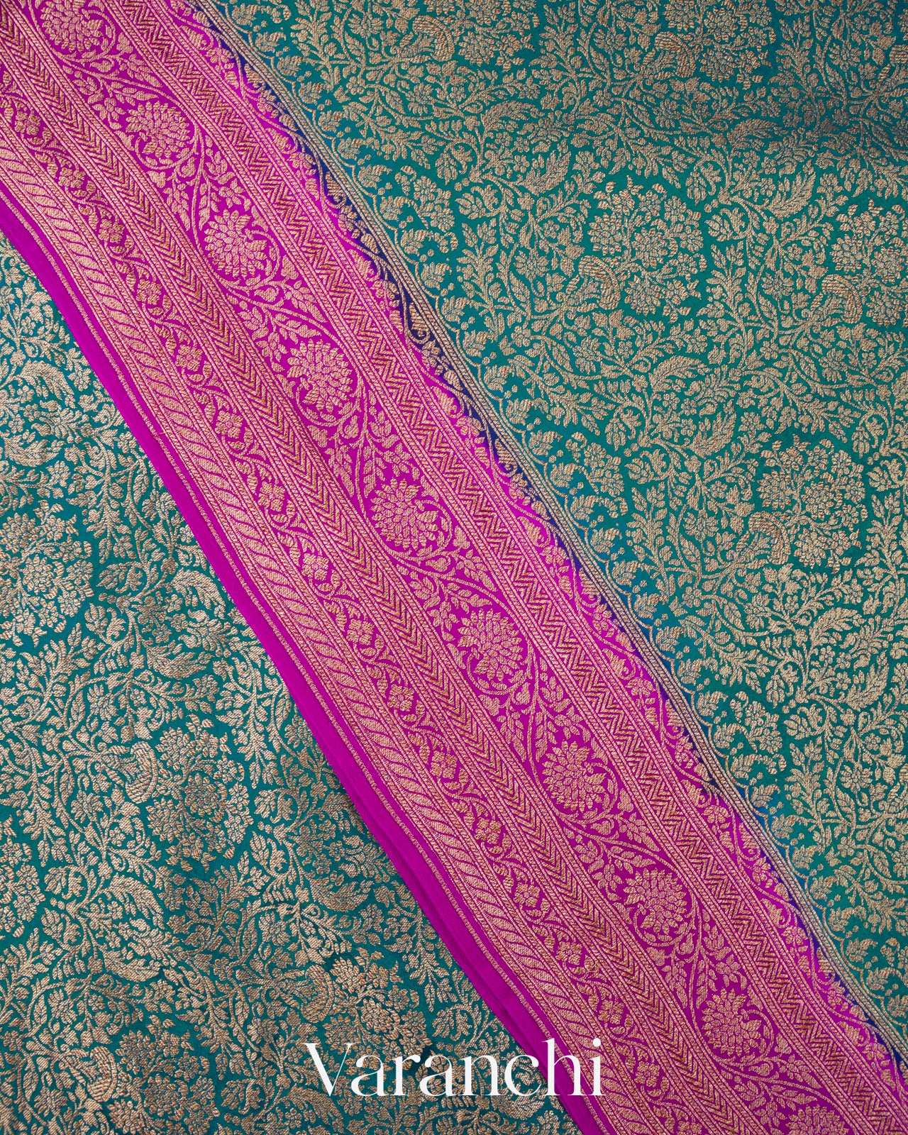 Turquoise Blue Heavy Brocade Pure Crepe Silk Handloom Saree