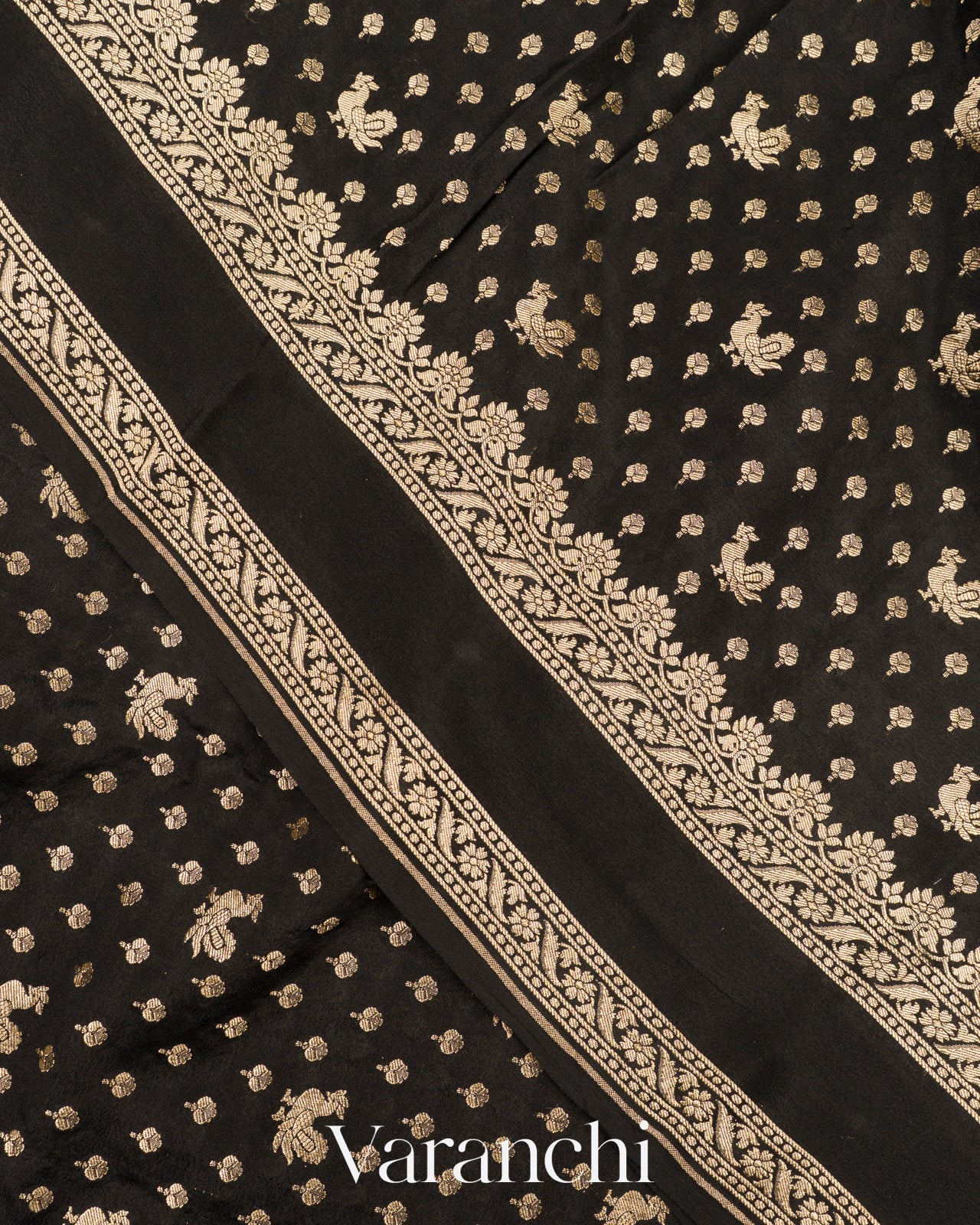 Pure Black Pure Crepe Silk Saree 