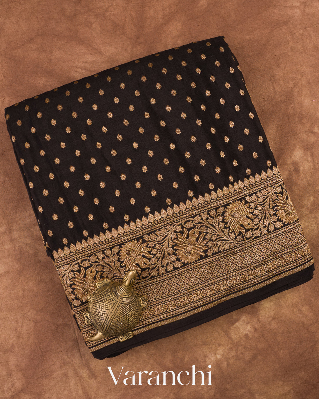 Charcol Black Jaal Pure Crepe Silk Handloom Saree