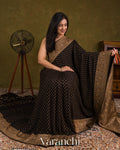 Charcol Black Jaal Pure Crepe Silk Handloom Saree