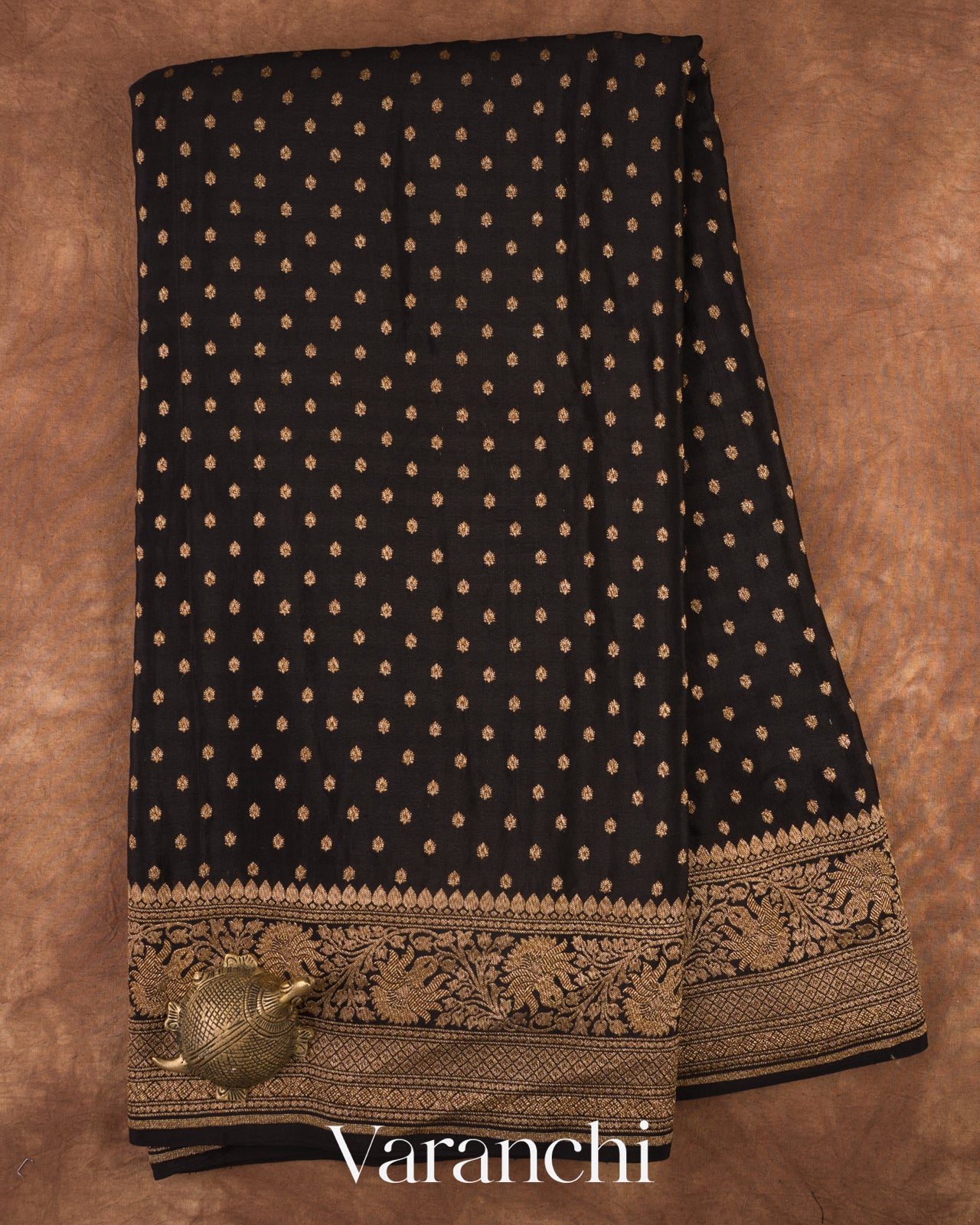Charcol Black Jaal Pure Crepe Silk Handloom Saree