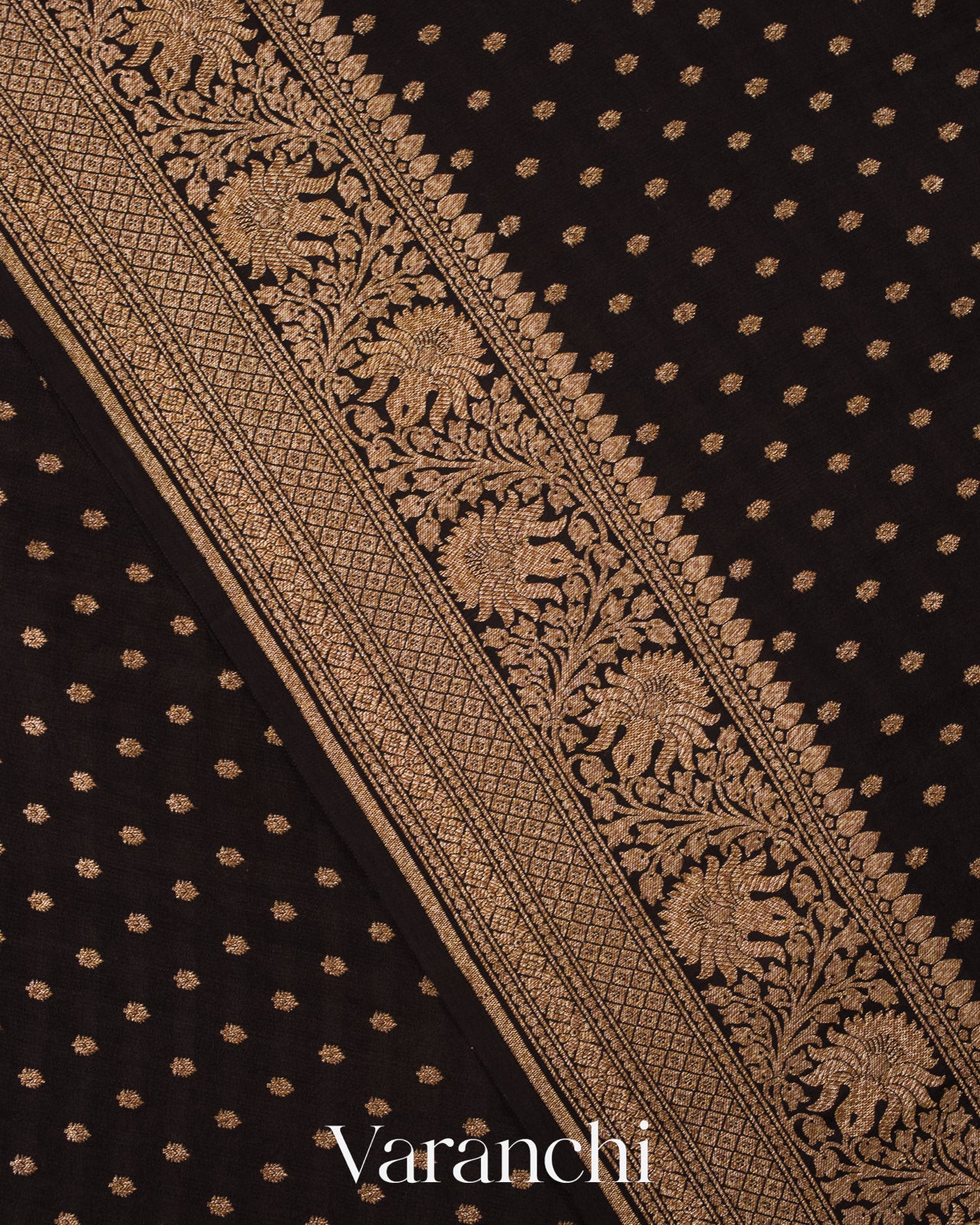 Charcol Black Jaal Pure Crepe Silk Handloom Saree