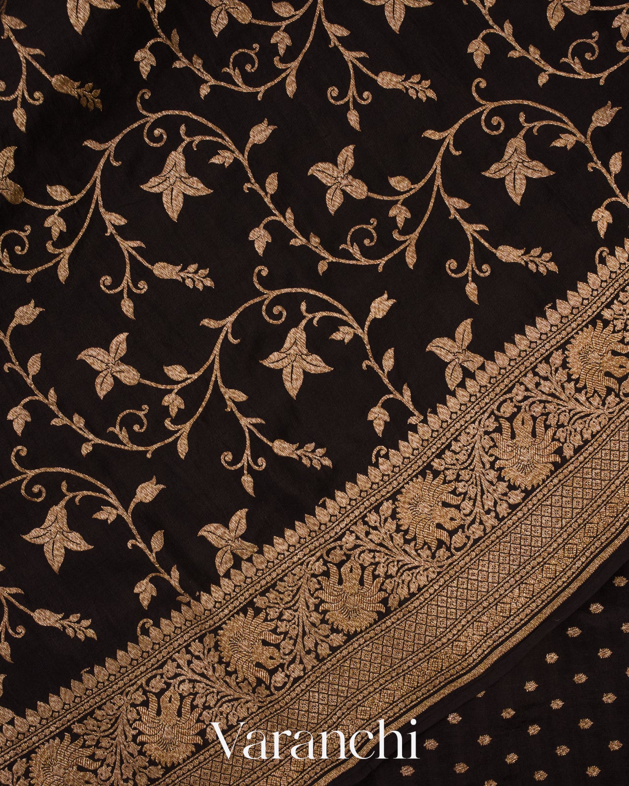 Charcol Black Jaal Pure Crepe Silk Handloom Saree