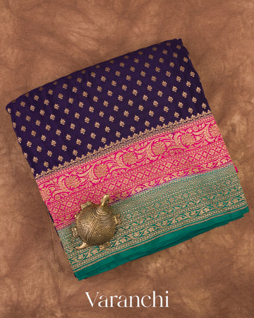 Navy Blue Pure Crepe Silk Handloom Saree