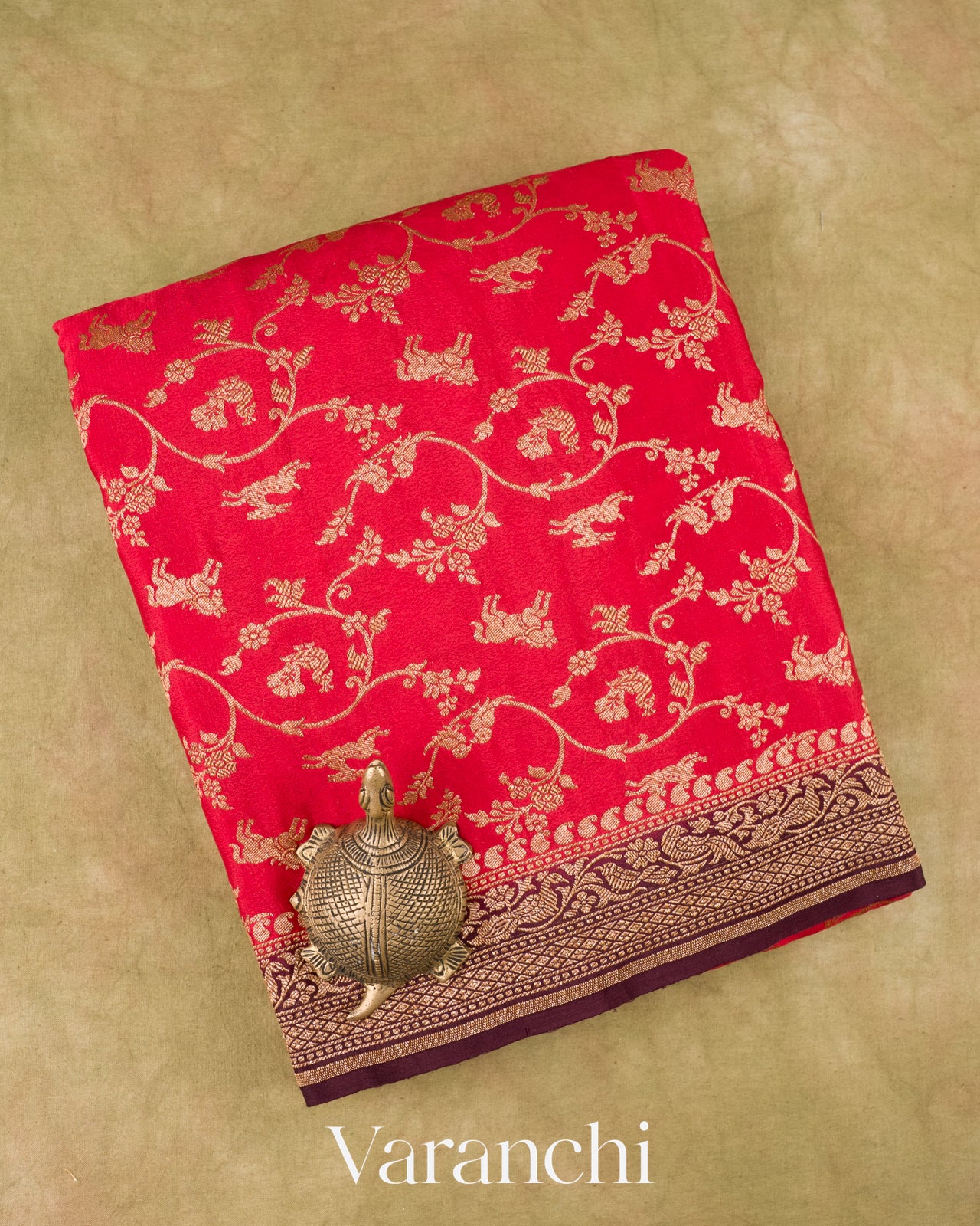 Vermilion Red Pure Crepe Silk Handloom Saree