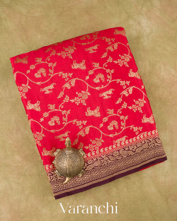 Vermilion Red Pure Crepe Silk Handloom Saree