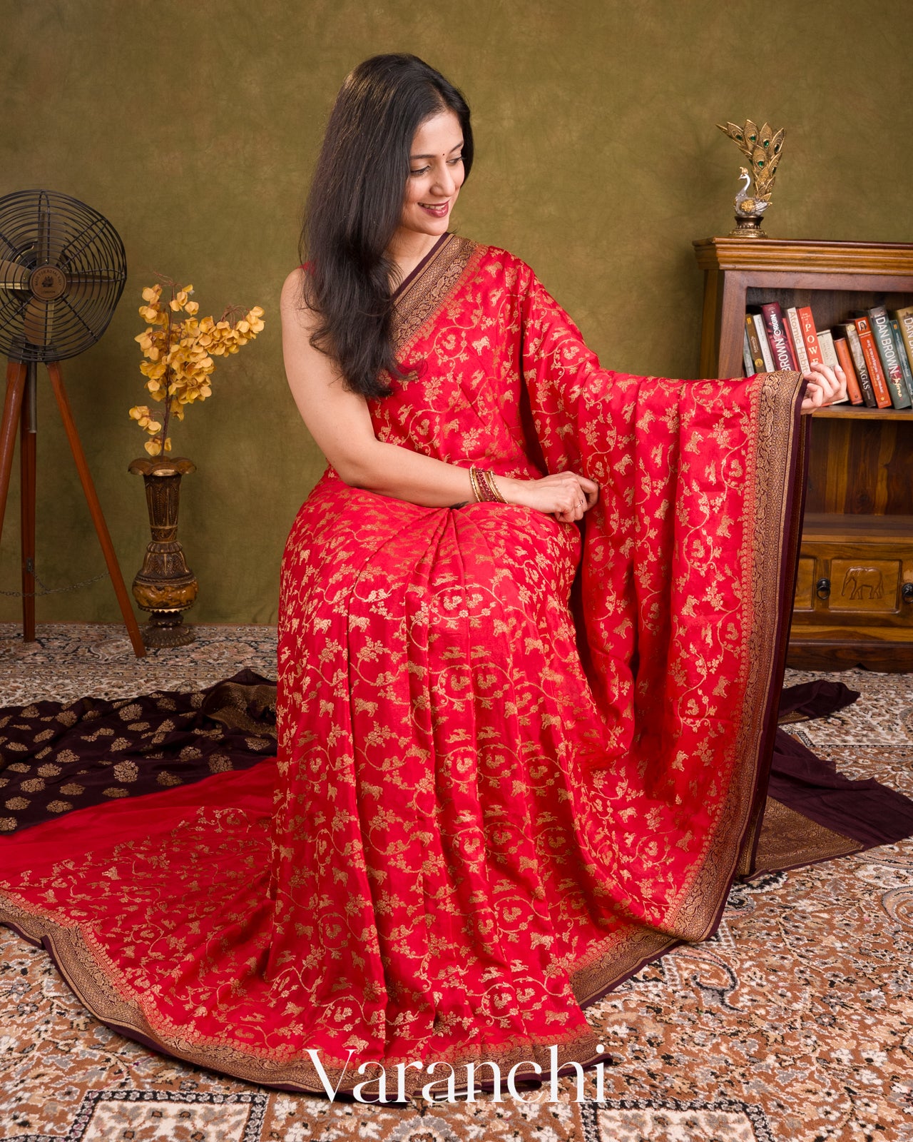 Vermilion Red Pure Crepe Silk Handloom Saree