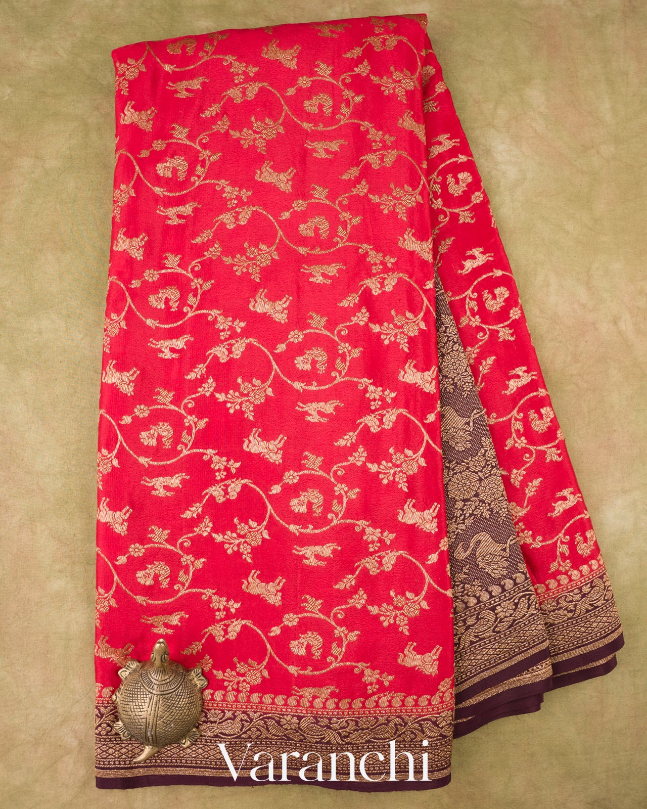 Vermilion Red Pure Crepe Silk Handloom Saree