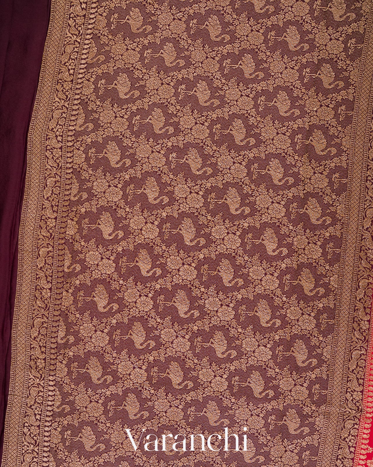 Vermilion Red Pure Crepe Silk Handloom Saree