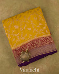 Golden Yellow Floral Jaal Pure Crepe Silk Handloom Saree