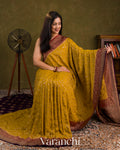 Golden Yellow Floral Jaal Pure Crepe Silk Handloom Saree