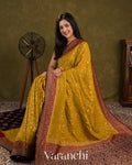 Golden Yellow Floral Jaal Pure Crepe Silk Handloom Saree