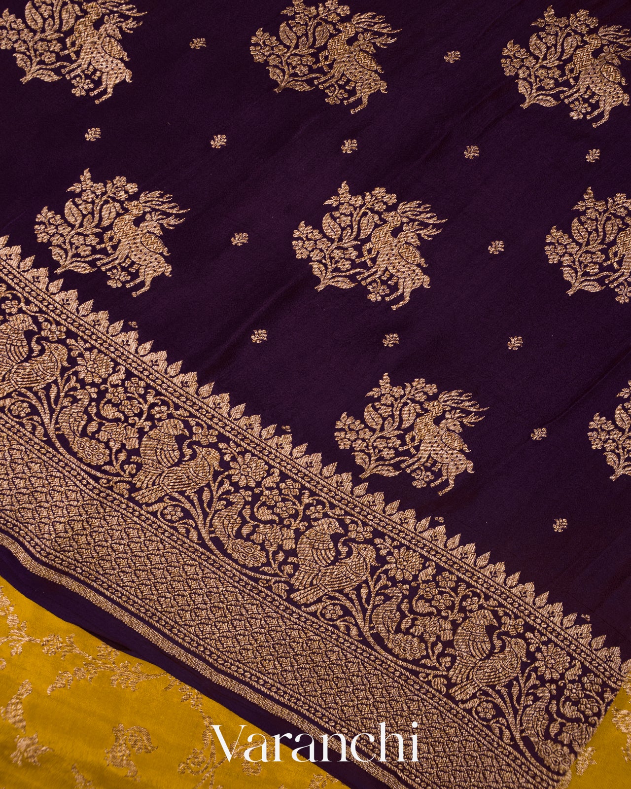 Golden Yellow Floral Jaal Pure Crepe Silk Handloom Saree