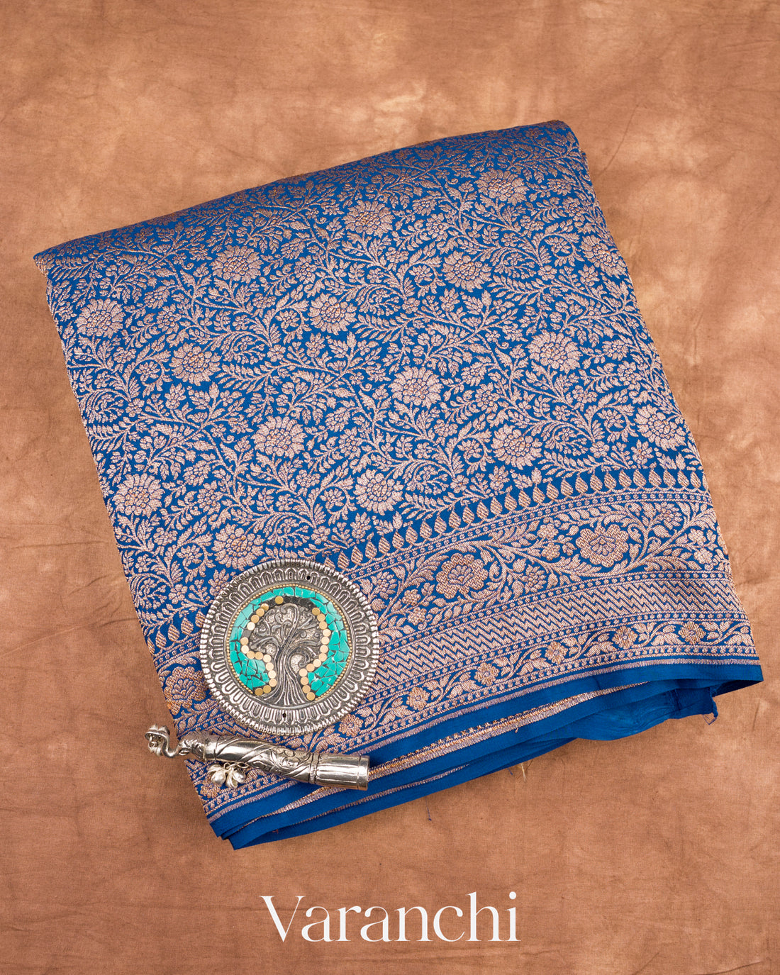 Ink Blue Heavy Brocade Pure Crepe Silk Handloom Saree 