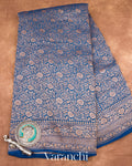 Ink Blue Heavy Brocade Pure Crepe Silk Handloom Saree 