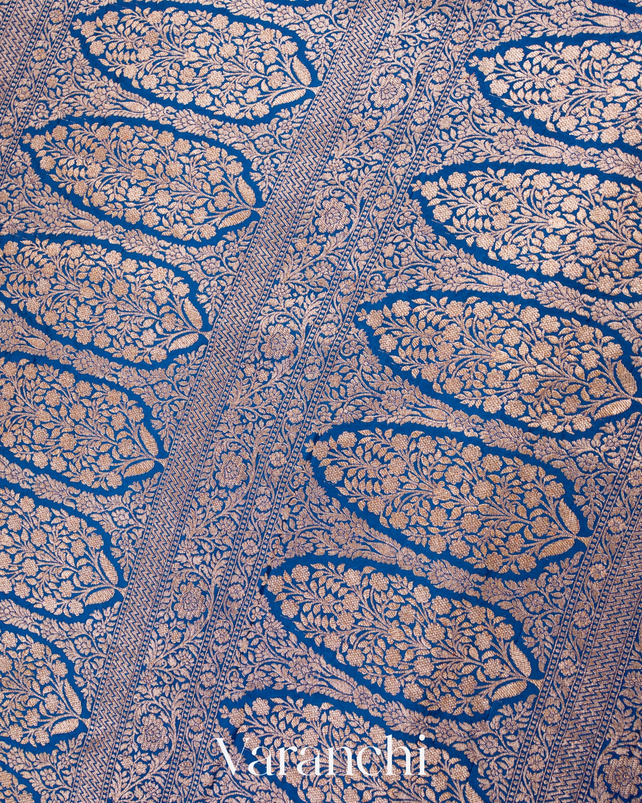Ink Blue Heavy Brocade Pure Crepe Silk Handloom Saree 