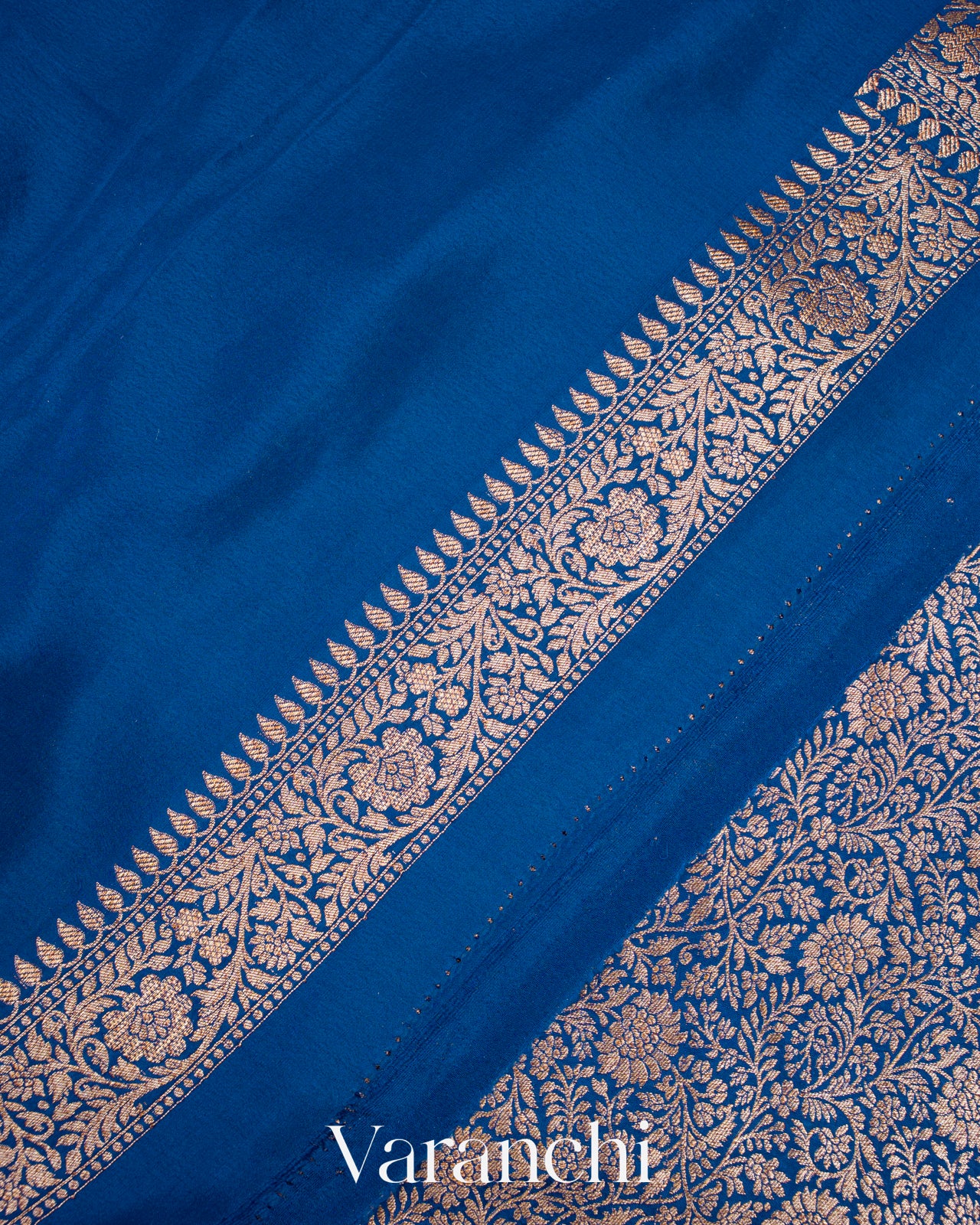 Ink Blue Heavy Brocade Pure Crepe Silk Handloom Saree 