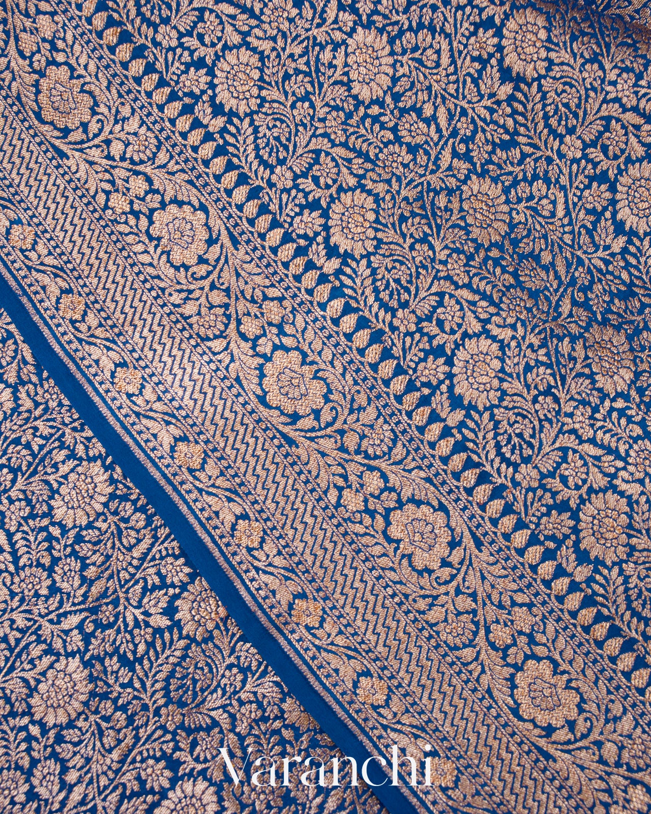 Ink Blue Heavy Brocade Pure Crepe Silk Handloom Saree 