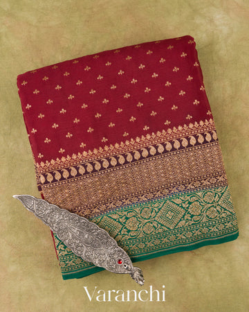 Wine Maroon Pure Crepe Silk Saree 