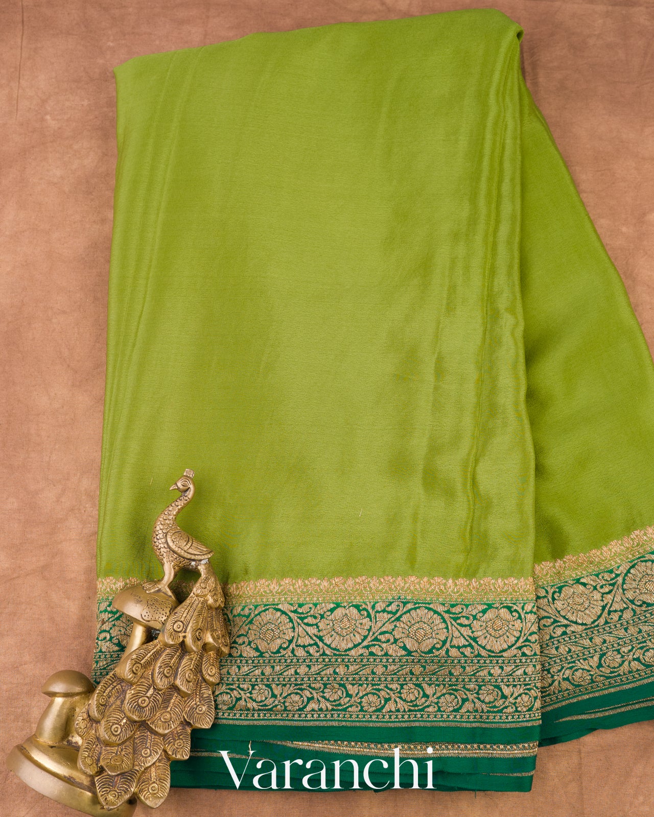 Mehandi Green Pure Crepe Silk Handloom Saree