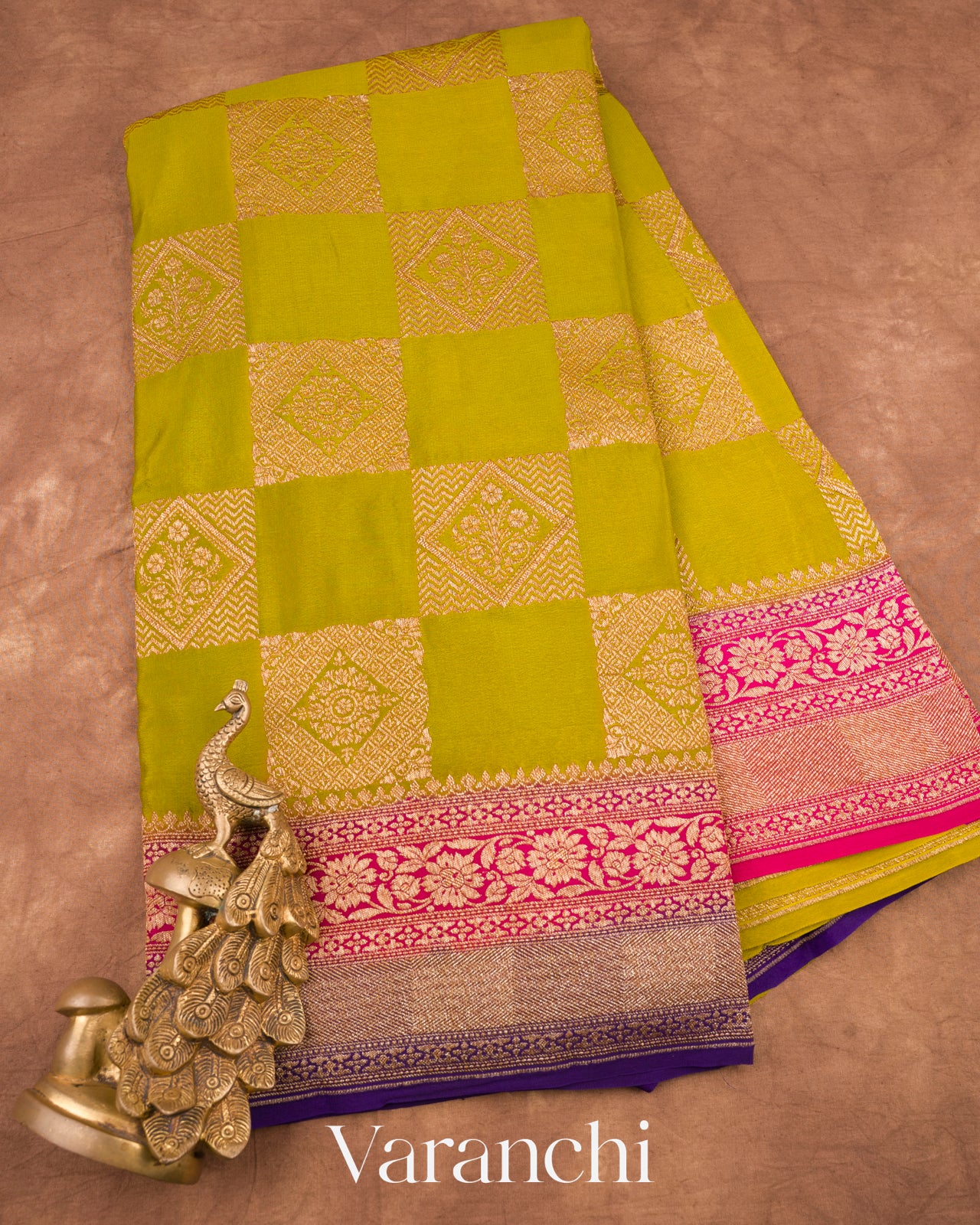 Mehendi Green Pure Crepe Silk Handloom Saree
