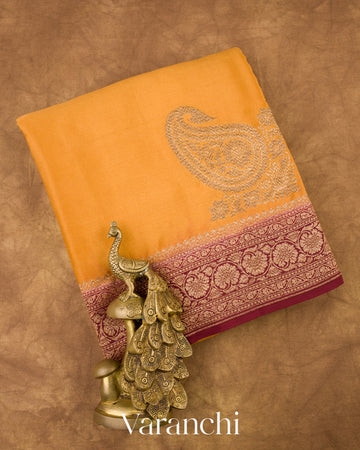 Mustard Yellow Pure Crepe Silk Handloom Saree
