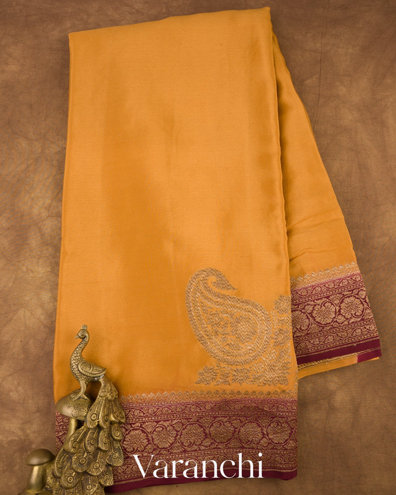 Mustard Yellow Pure Crepe Silk Handloom Saree
