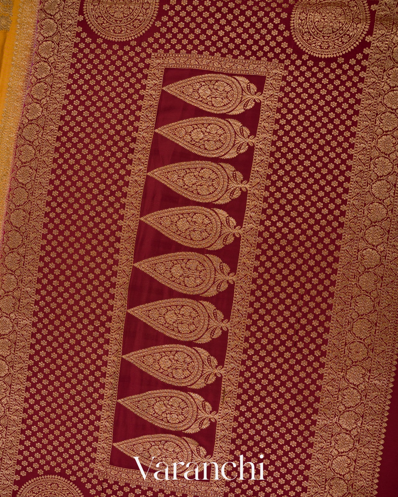 Mustard Yellow Pure Crepe Silk Handloom Saree