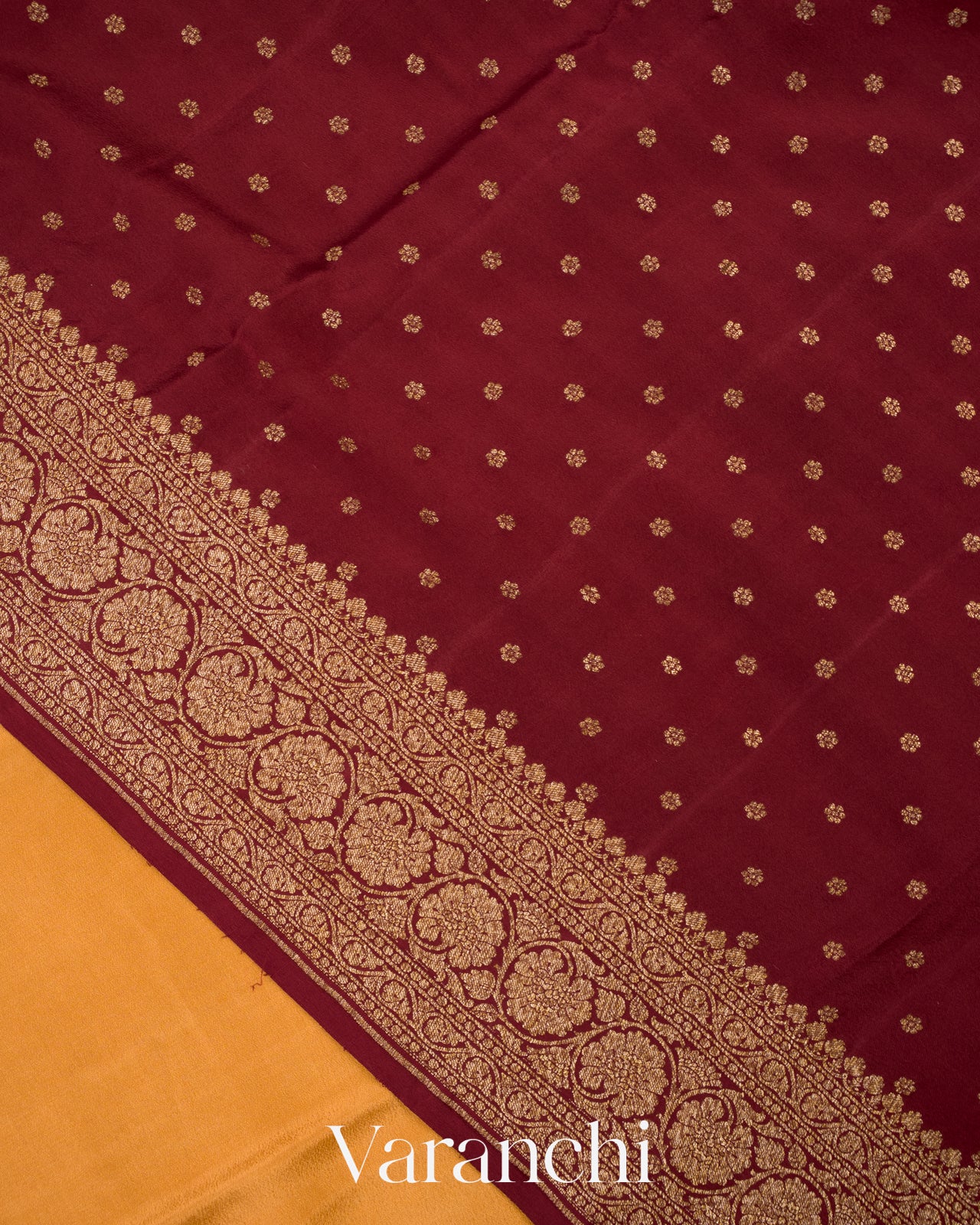 Mustard Yellow Pure Crepe Silk Handloom Saree