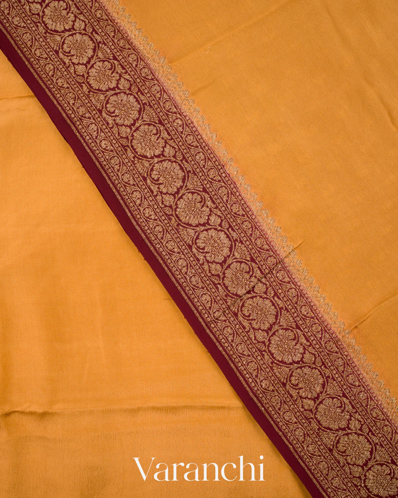Mustard Yellow Pure Crepe Silk Handloom Saree