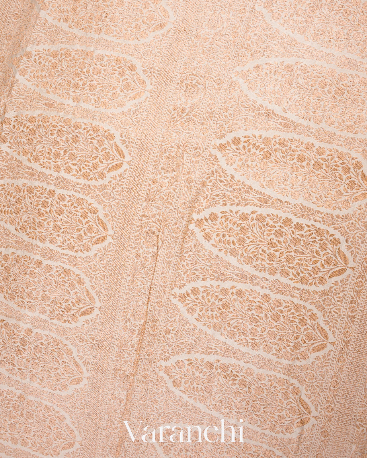 Off White Heavy Brocade Pure Crepe Silk Handloom Saree 