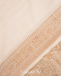 Off White Heavy Brocade Pure Crepe Silk Handloom Saree 