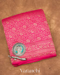 Regal Pink Heavy Brocade Pure Crepe Silk Handloom Saree