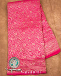 Regal Pink Heavy Brocade Pure Crepe Silk Handloom Saree