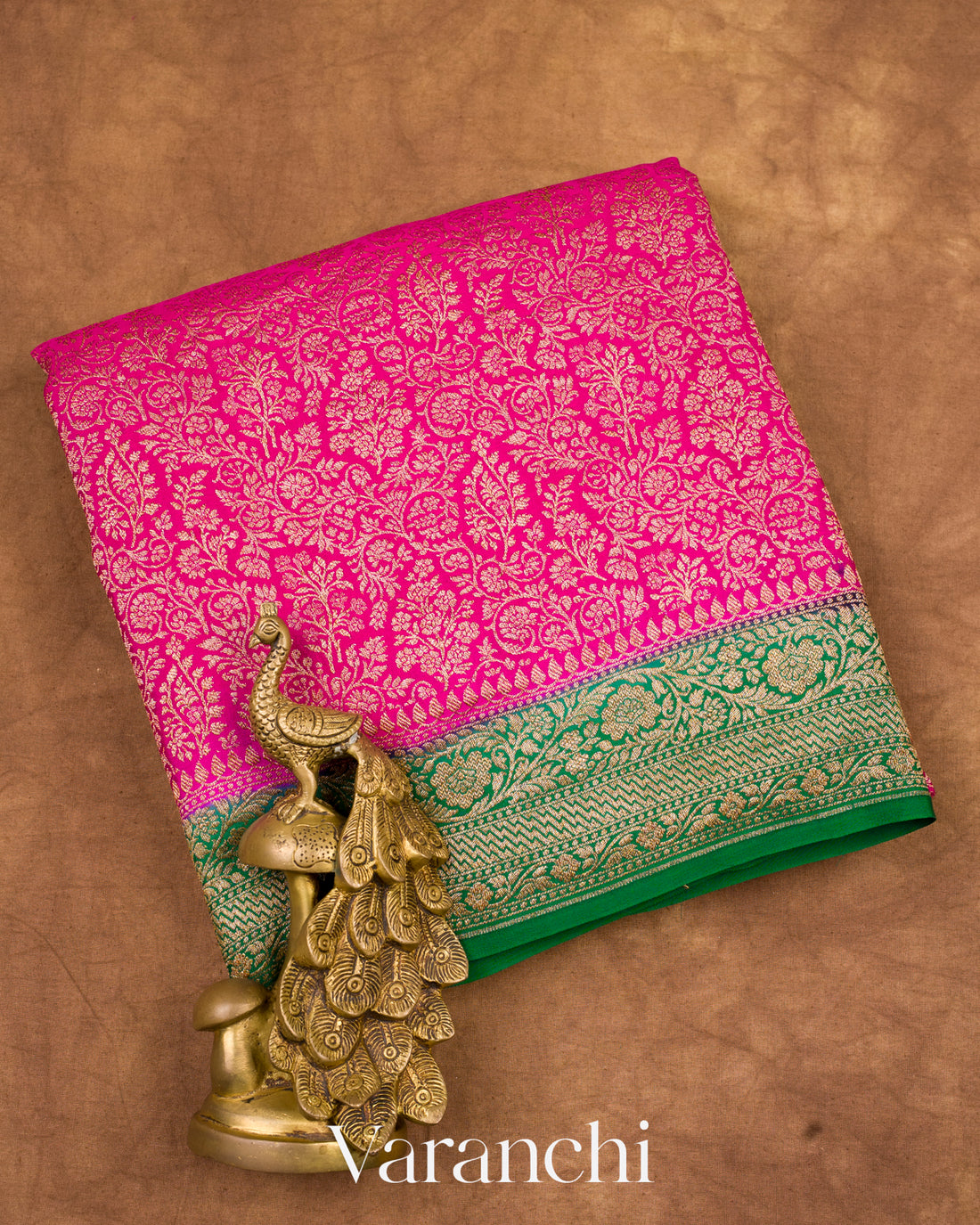 Royal Pink Heavy Brocade Pure Crepe Silk Handloom Saree