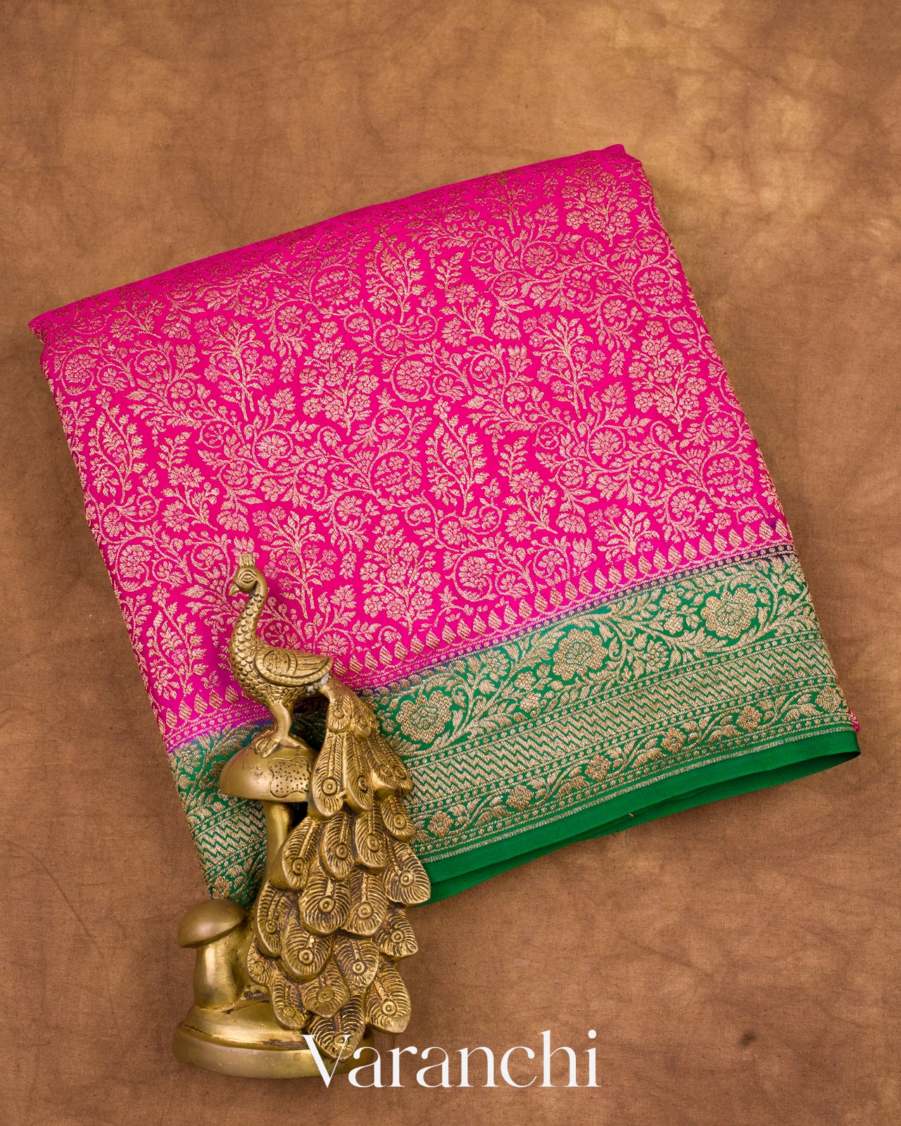Royal Pink Heavy Brocade Pure Crepe Silk Handloom Saree