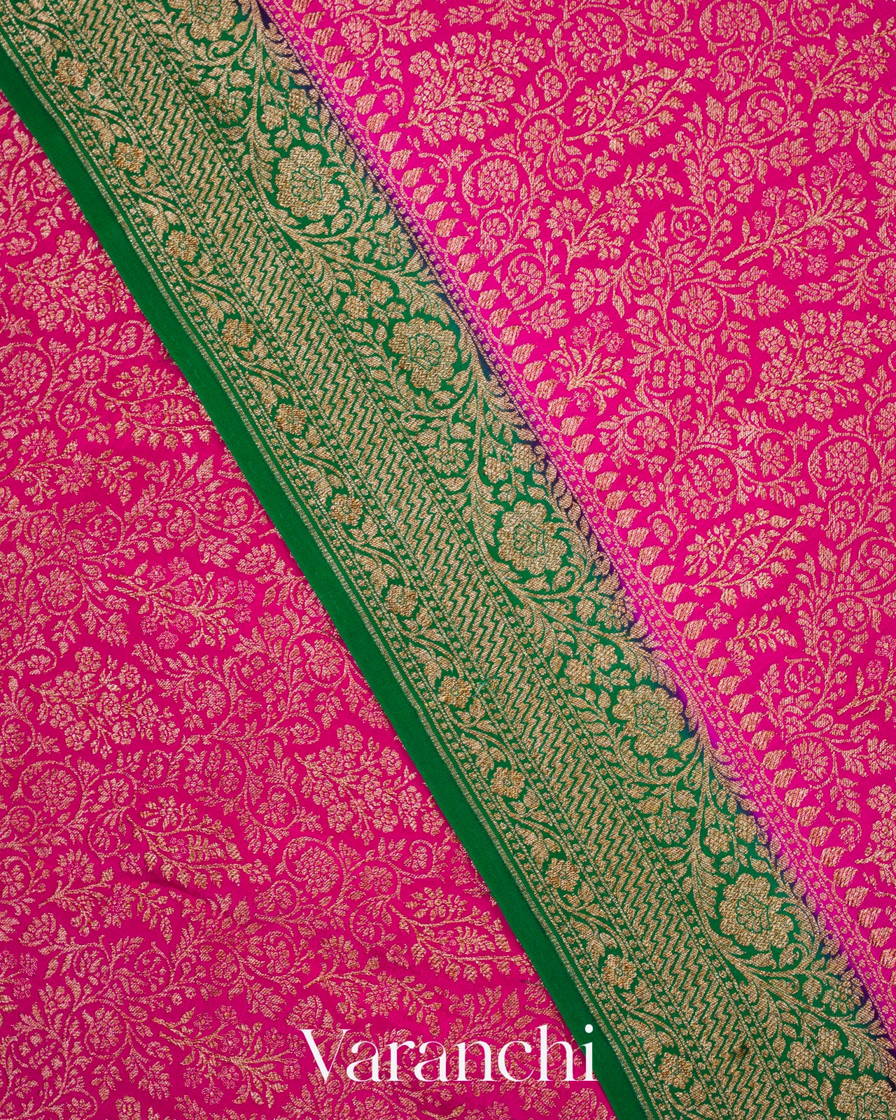 Royal Pink Heavy Brocade Pure Crepe Silk Handloom Saree