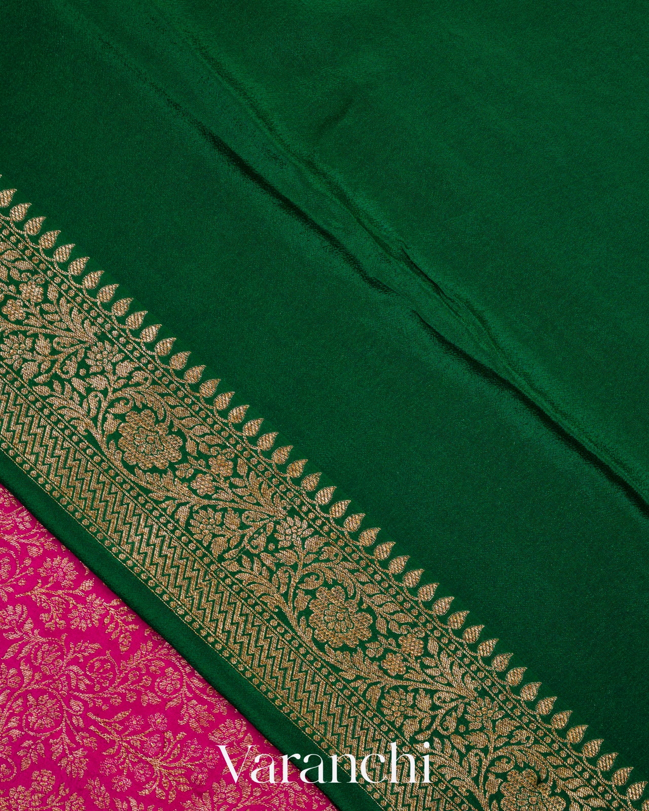 Royal Pink Heavy Brocade Pure Crepe Silk Handloom Saree