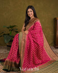 Rani Pink Pure Crepe Silk Handloom Saree