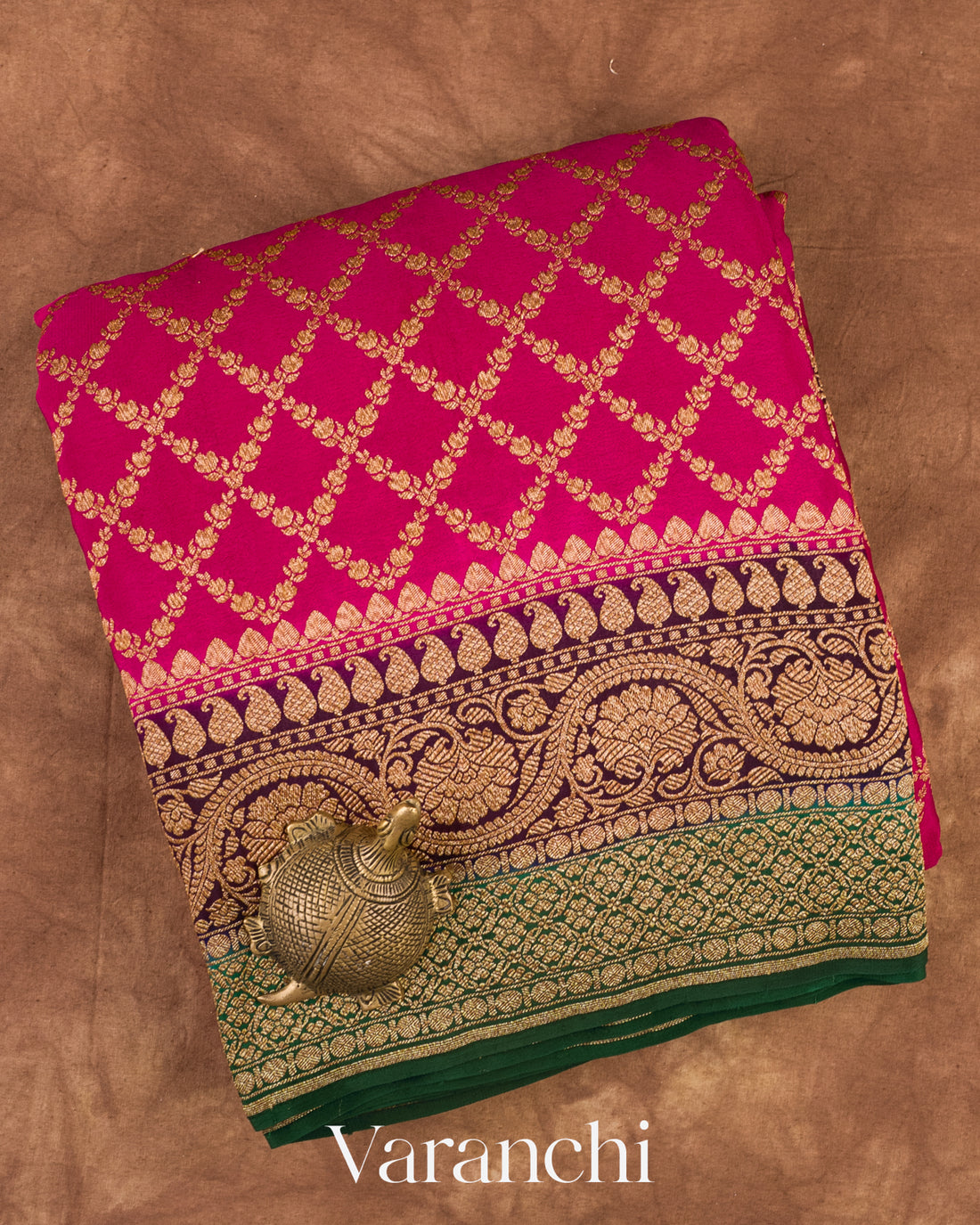 Rani Pink Pure Crepe Silk Handloom Saree