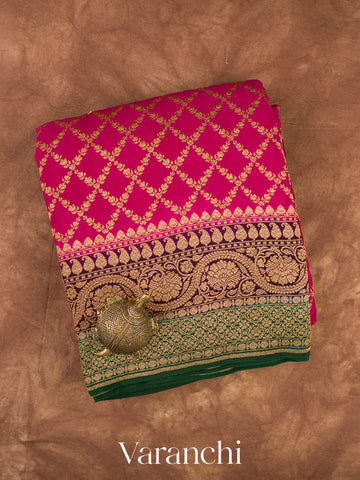 Rani Pink Pure Crepe Silk Handloom Saree