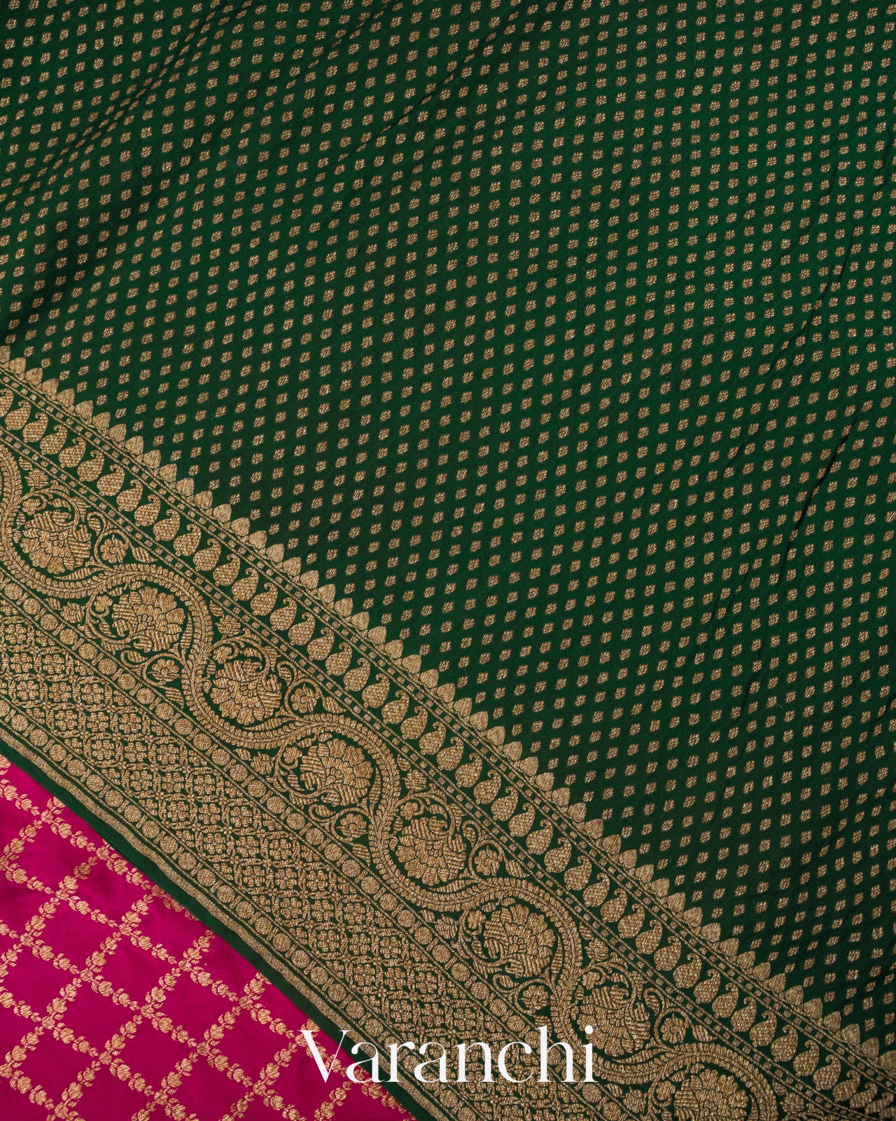 Rani Pink Pure Crepe Silk Handloom Saree